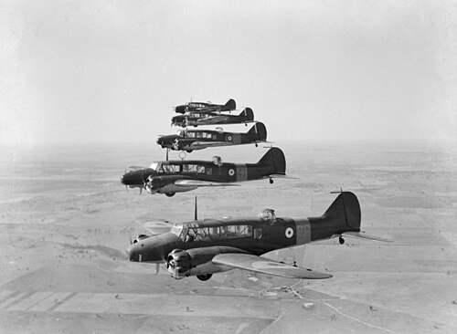 Avro Ansons of No. 2 Service Flying Training School flying in formation.