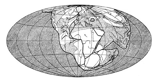 Paleomap drawn by Alfred Wegener illustrating continental drift.