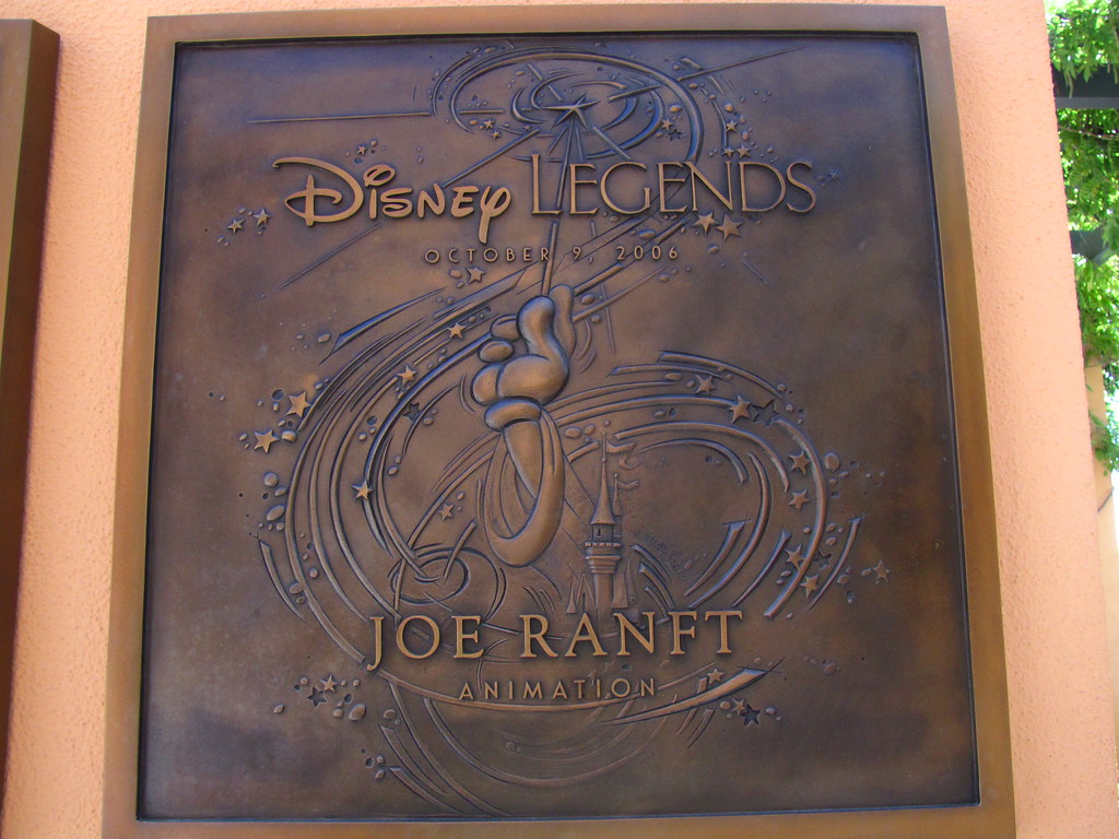 Bronze plaque honoring Joe Ranft at Disney Legends Plaza.