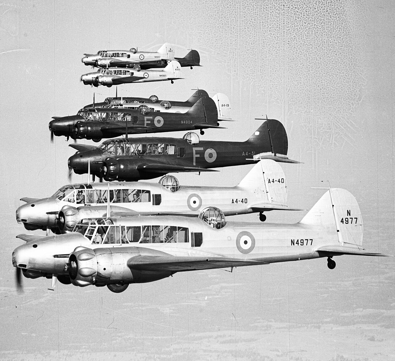 Royal Australian Air Force Avro Anson aircraft over Sydney, Australia, March 1940.