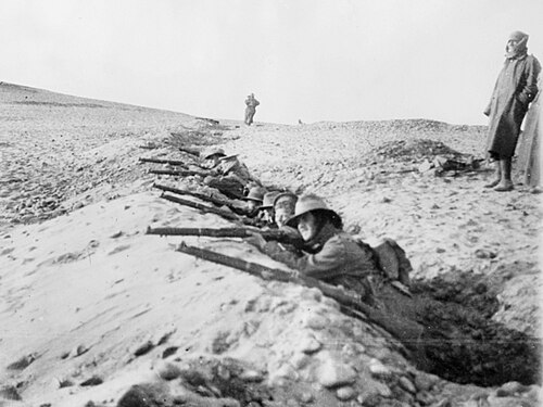 Members of the 1st Battalion undertaking rifle practice in Egypt during March 1915.