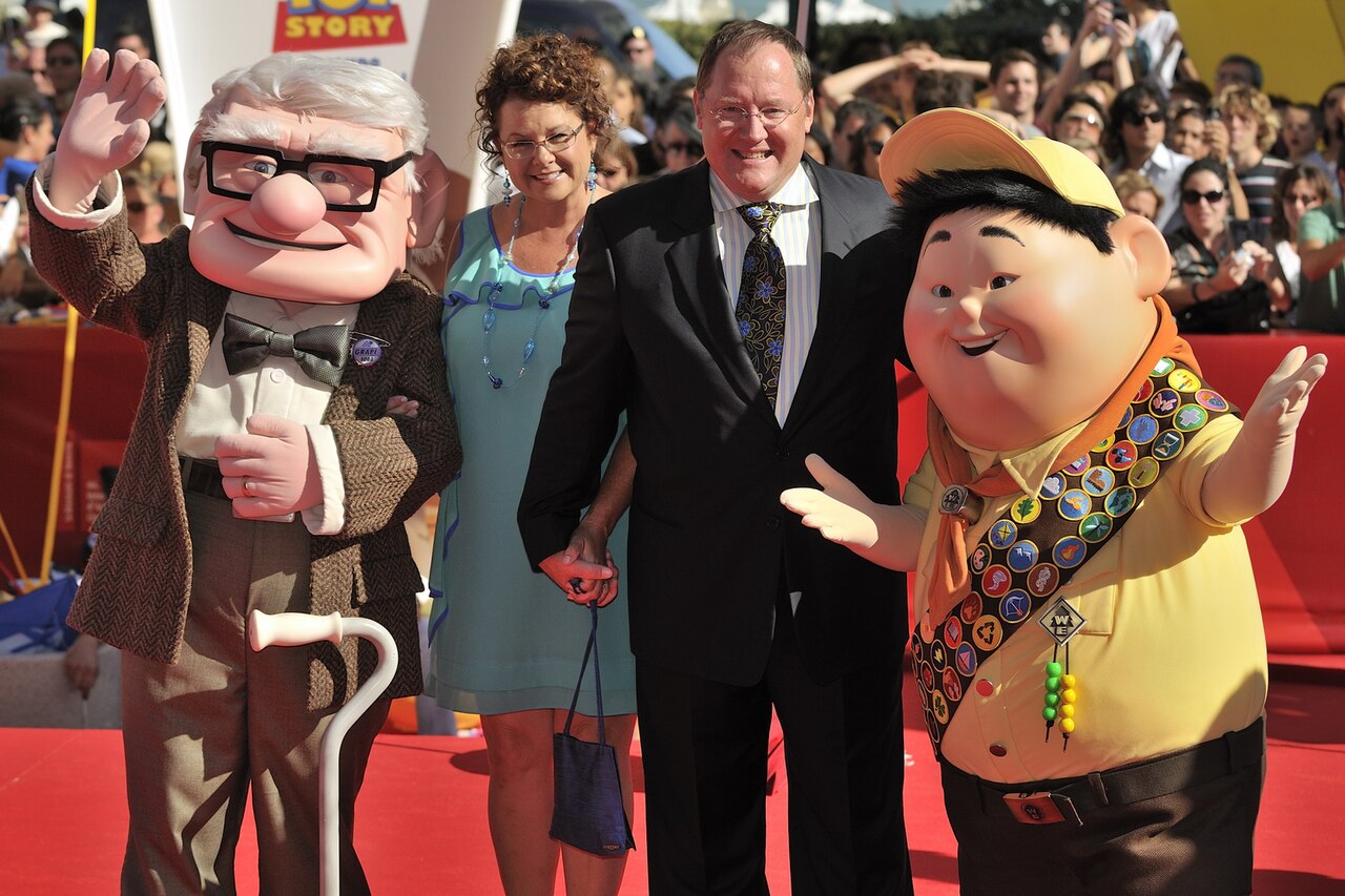 John Lasseter and Nancy Lasseter with Up characters at the 2009 Venice Film Festival.