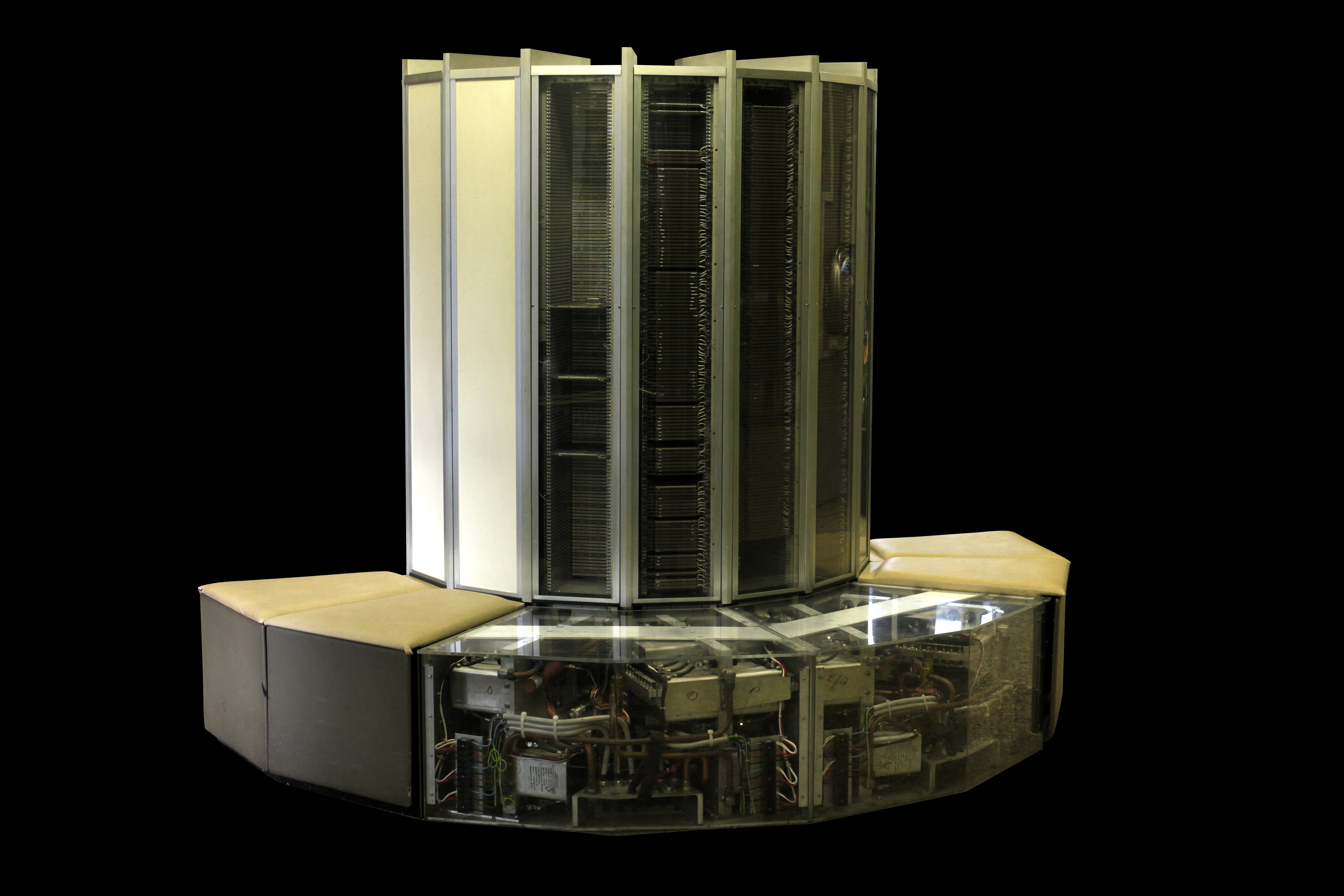 Cray-1 supercomputer isolated against a black background.