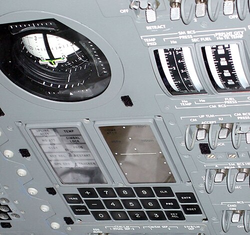 The display and keyboard unit integrated into the Apollo command module main control panel.