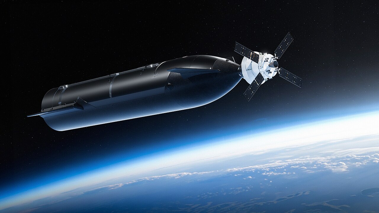 Illustration of Starship HLS test article docking with Orion MPCV.