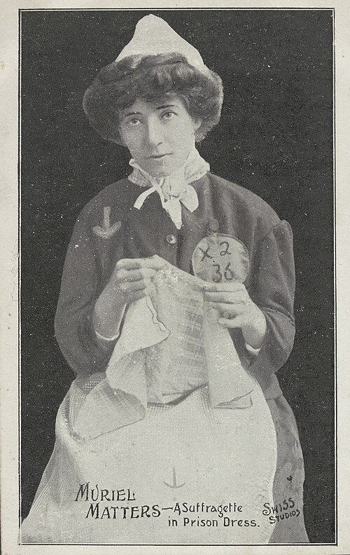 Muriel Matters depicted in prison dress.