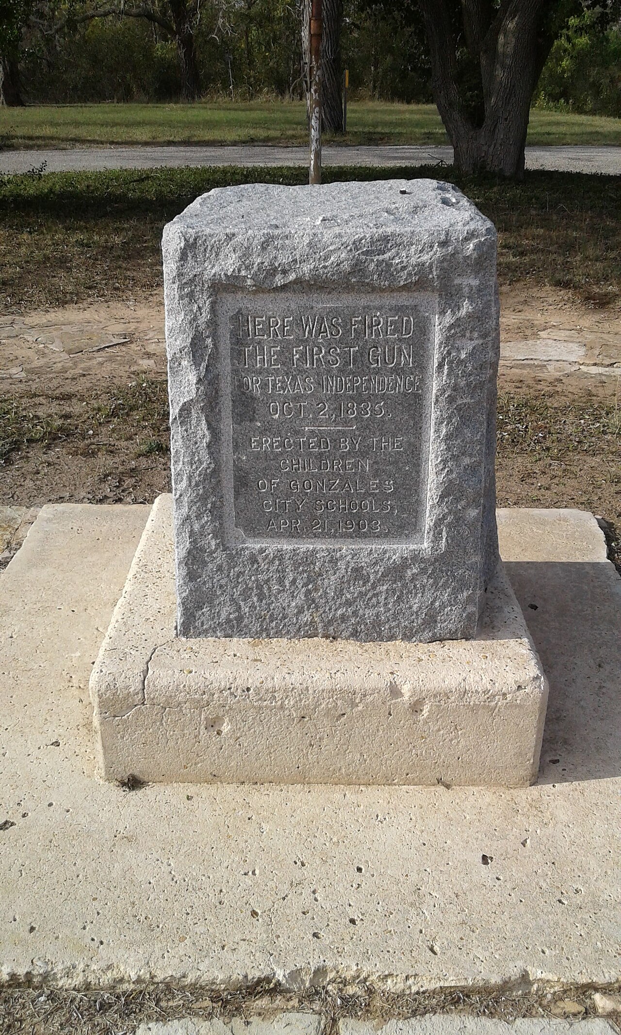 Memorial marker erected at the site commemorating where the first gun was fired.