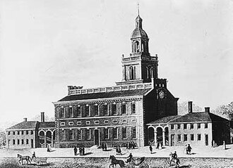 Illustration of the Pennsylvania State House as it appeared in the 1770s.