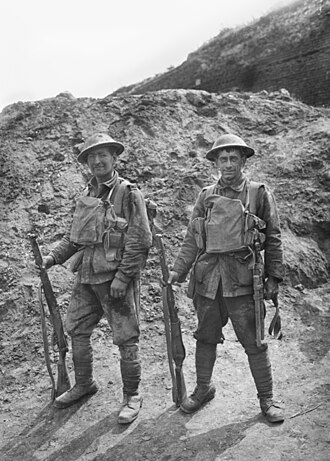 Two soldiers from the 5th Division after leaving the front line in France, July 1918.