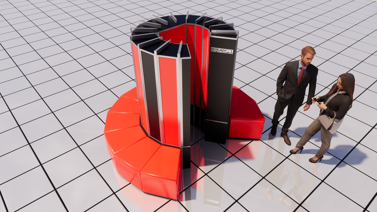 3D rendering of a Cray-1 with two figures for scale.
