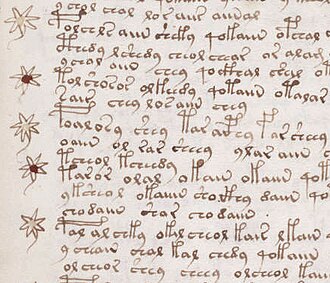 Close-up detail of text and star symbols on page 191, folio 107r.
