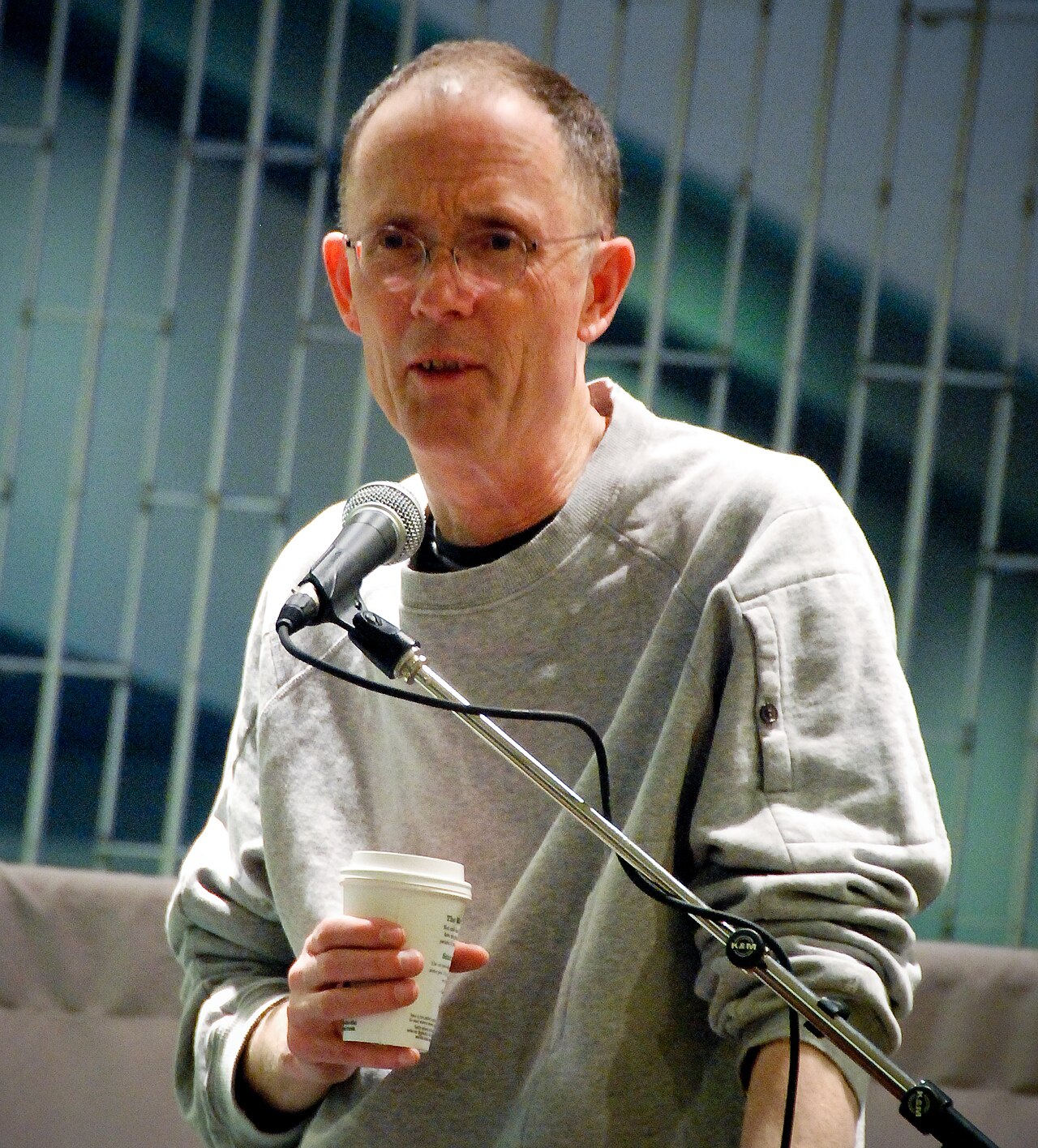 William Gibson speaking at a reading in Victoria, British Columbia, 2007.
