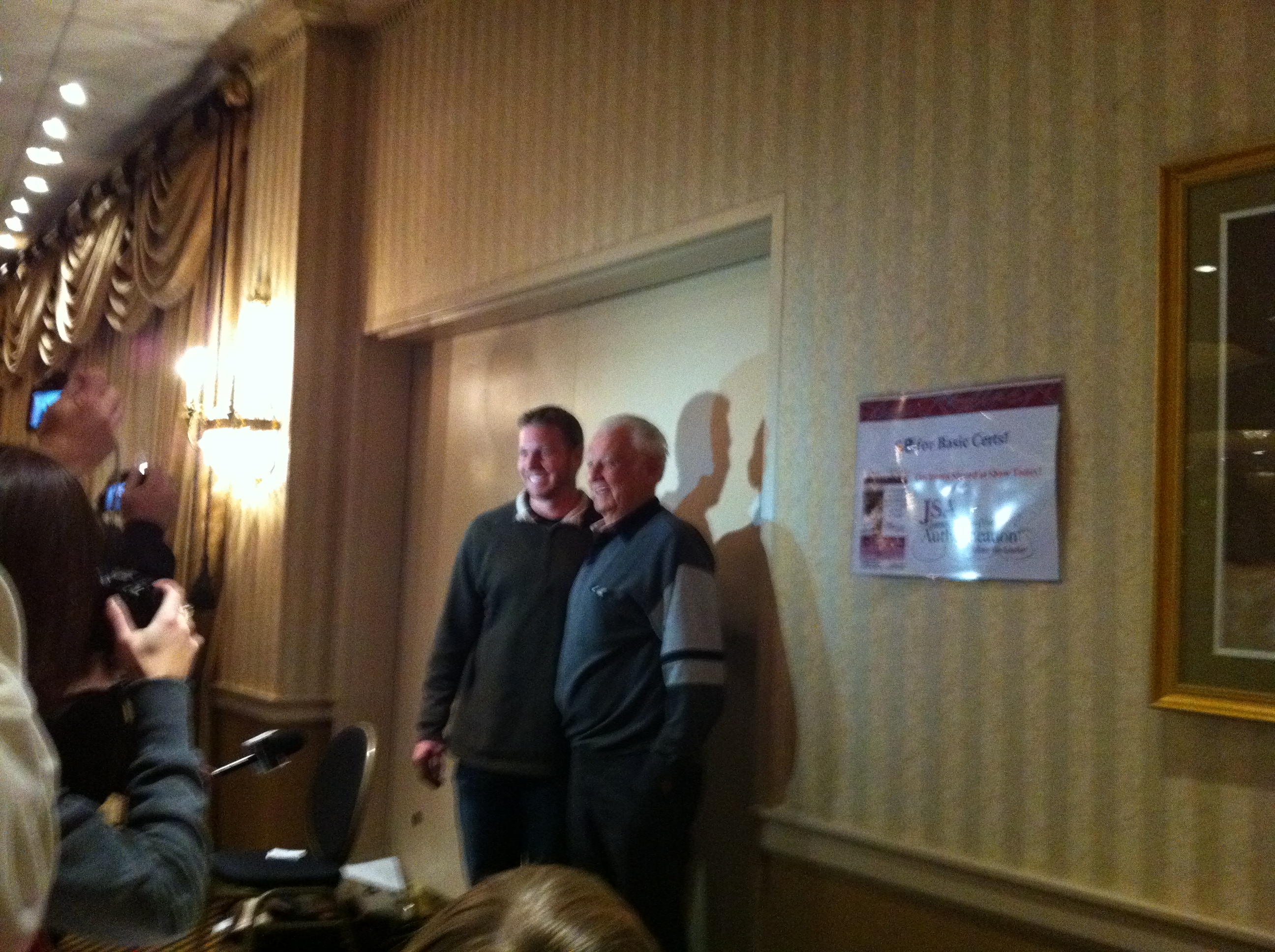 Roy Halladay and Don Larsen pose together at an event.