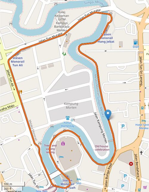 Melaka Monorail route map along the Malacca River.